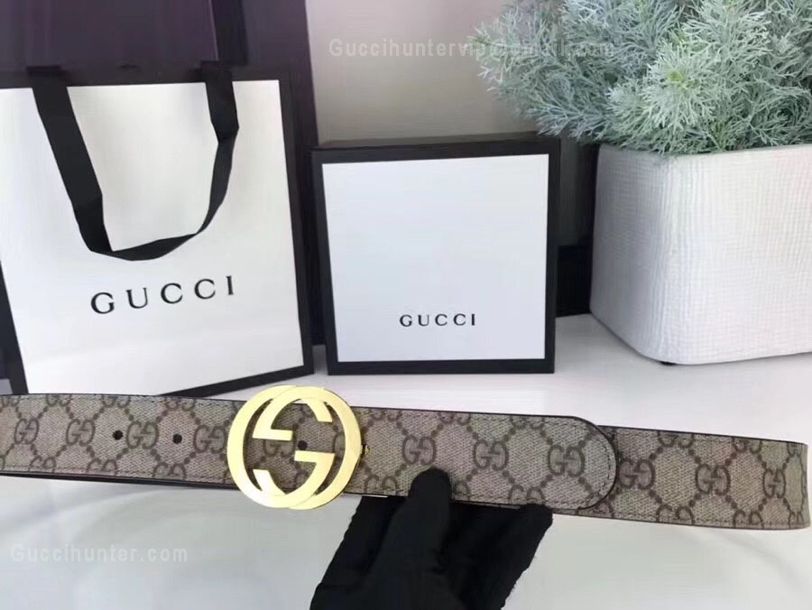 Gucci Gg Supreme Belt With G Buckle Khaki 35mm